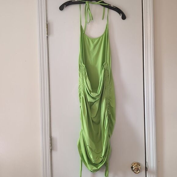 Shein Green Halter Open Back Ruched Sides All the Way Up Midi Dress Size 0X - Picture 6 of 10